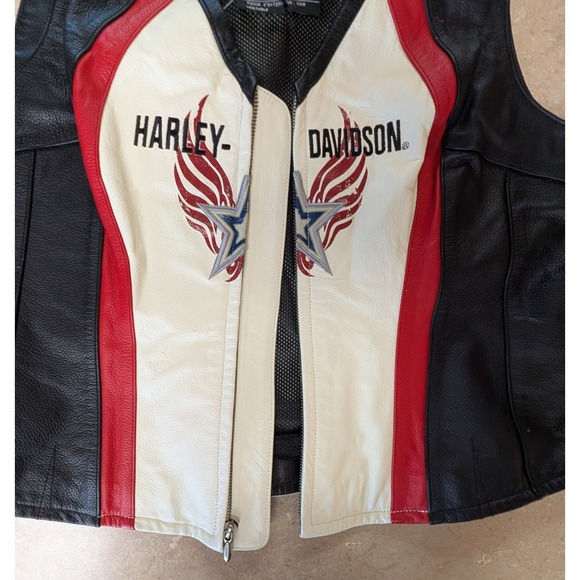 VTG Harley Davidson Women 2XL Leather Motorcycle Vest Gloves Set Black Red White - Picture 7 of 16